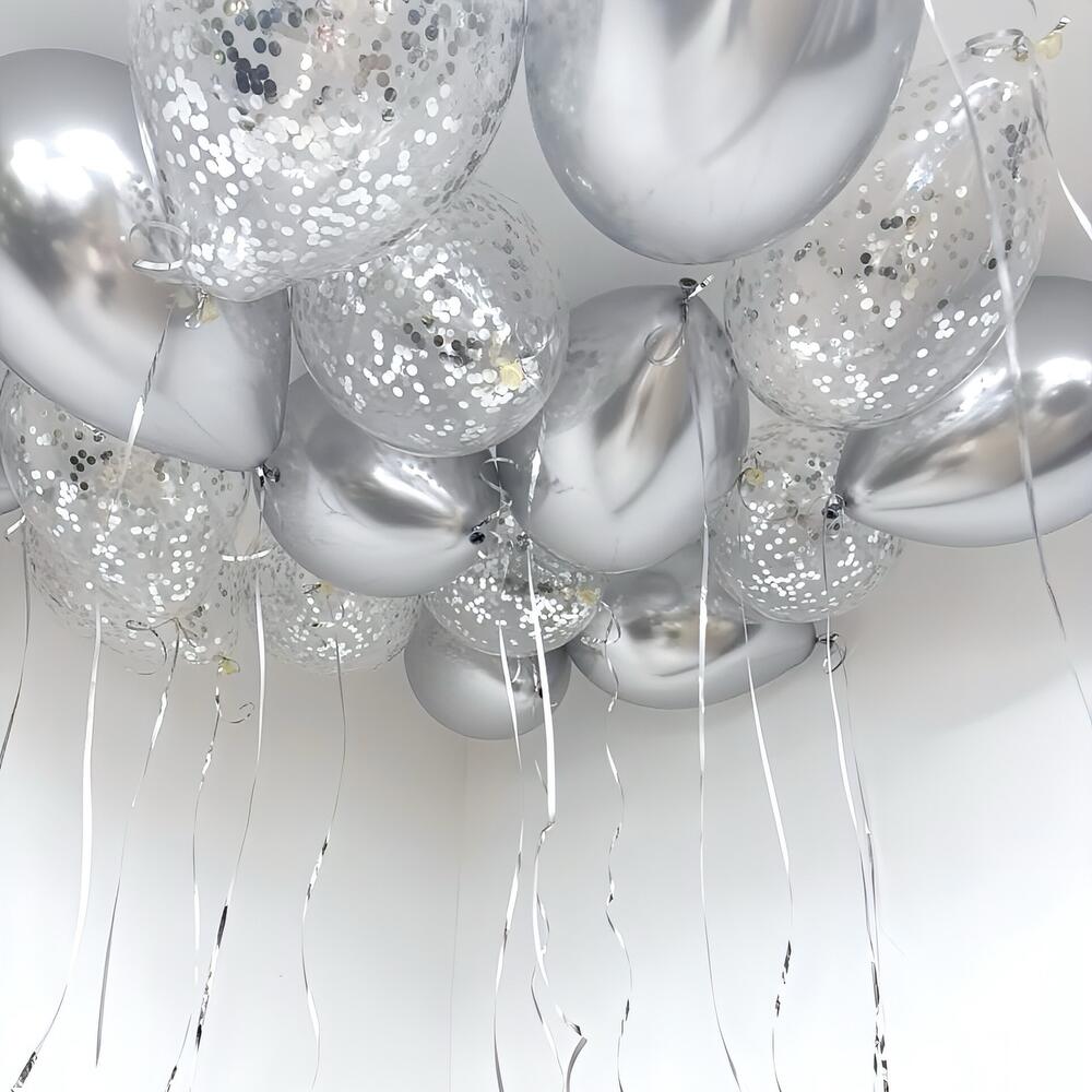 Набор из 15 серебряных воздушных шаров