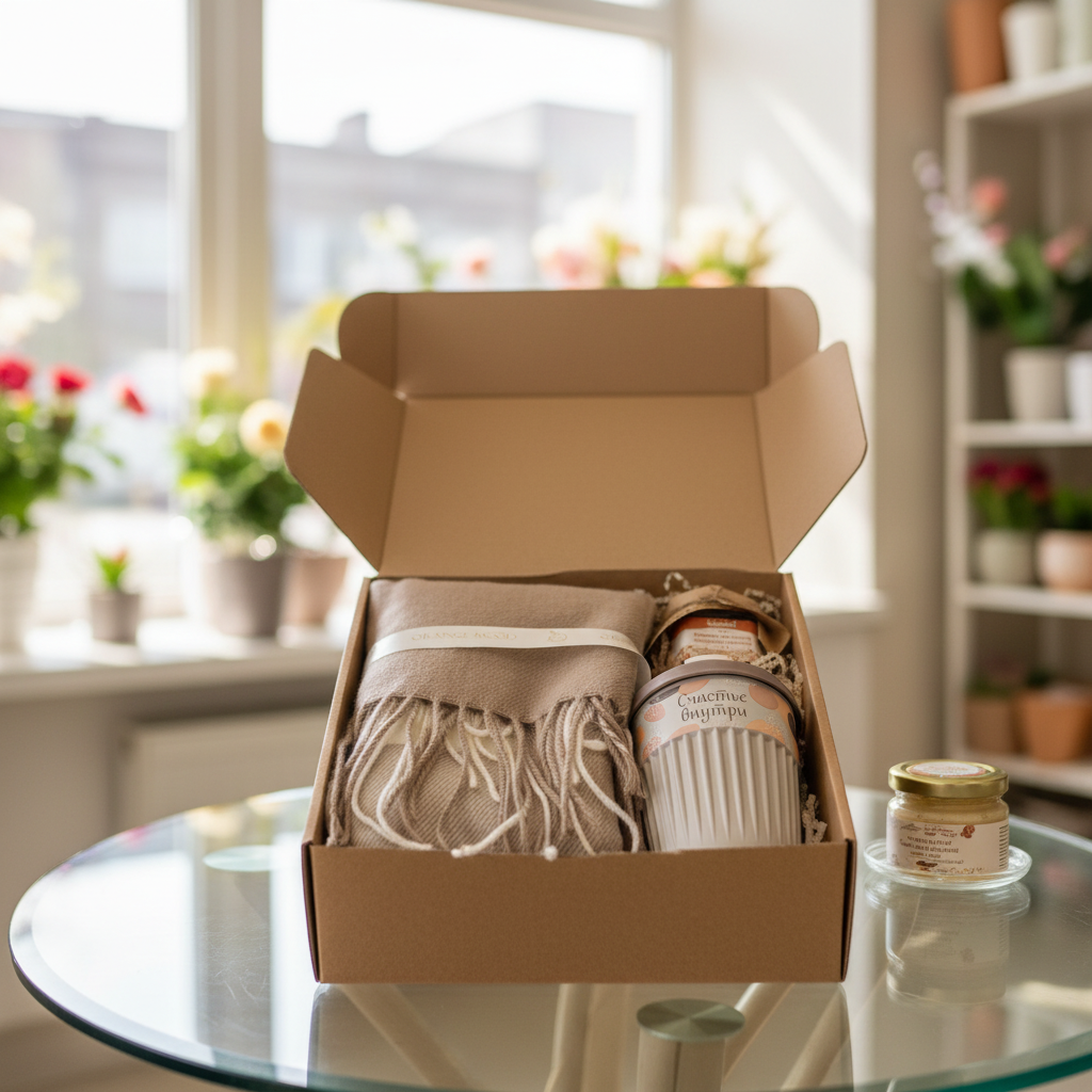 Подарочный набор для женщин — для подруги, коллеги или сестры. Подарок на День матери, Новый год или день рождения — женский кашемировый шарф, надетый в несколько рядов.